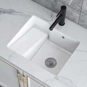 定制阳台陶瓷洗衣盆带搓板台下盆嵌入式加深洗衣池水槽洗手台单盆