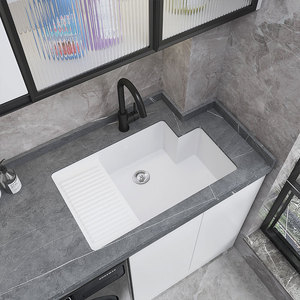 008人付款淘宝定制阳台人造石英石洗衣盆水池槽一体台面太空铝洗衣机