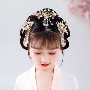 儿童汉服头饰古风公主流苏发冠套装女童古装超仙步摇凤冠发饰头冠