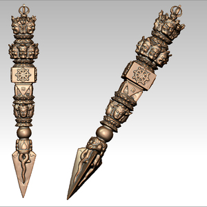 木雕3d模型stl/obj四轴圆雕图仿古摆件大黑天头金刚杵降魔杵立体