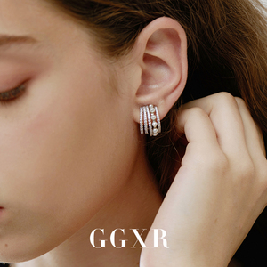 GGXR 2023珍珠水钻耳环耳夹简约复古精致ins风仙女耳饰不过敏
