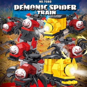 查尔斯列车红色蜘蛛怪物战斗火车小颗粒拼装儿童积木玩具兼容乐高