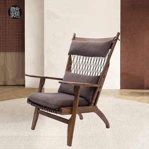 极简单椅北欧白蜡实木汉斯摇椅创意民宿酒店阳台客厅懒人高背躺椅