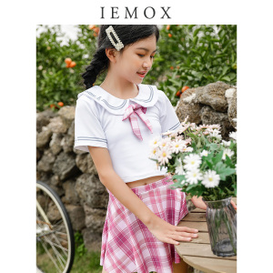 蝴蝶结可爱小萝莉中大童jk裙式分体儿童泳衣泳帽三件套