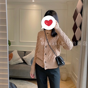 原七七 经典复古绞花~认证羊毛开衫女麻花 套头圆领编织羊绒毛衣