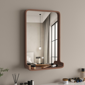 实木洗手台化妆镜梳妆台镜挂壁式带灯led卫生间厕所复古浴室镜子