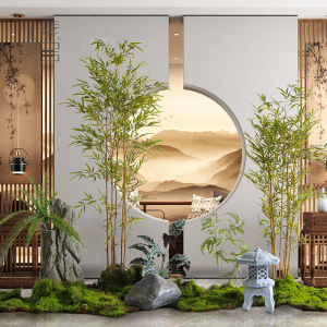 新中式造景日式餐厅仿真竹子绿植商场室内装饰景观设计落地盆栽