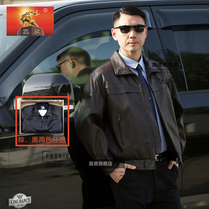 02飞行皮衣头层山羊皮夹克棕黑色可选翻领拉链式02春秋飞行员皮服