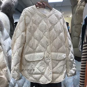 韩国thefresh冬季新款韩版复古菱格百搭宽松短款羽绒服薄款外套女