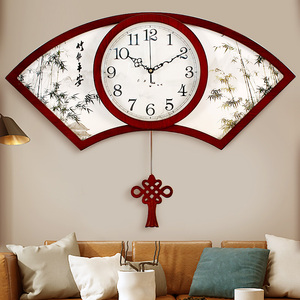中国风新中式挂钟客厅创意木质钟表家用大气艺术装饰墙壁扇形时钟