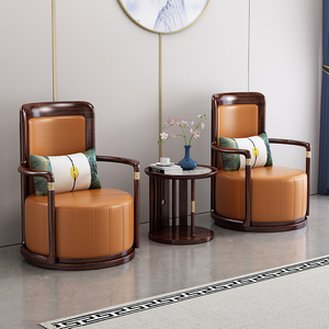 新中式实木乌金木圈椅简约休闲椅客厅软包沙发椅子阳台围椅三件套