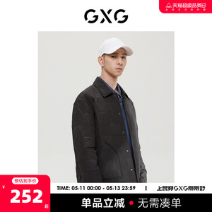 GXG男装 商场同款经典蓝色系列黑色格子夹克外套 2022年冬季新品