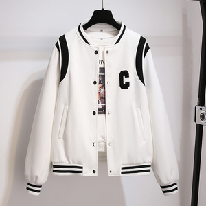 早春白色棒球服外套女潮ins2022年春秋季新款宽松夹克设计感小众