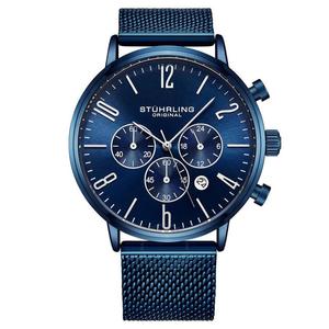 Stuhrling 施图灵欧美手表正品复古蓝色涟漪钢带时尚男表 M16251