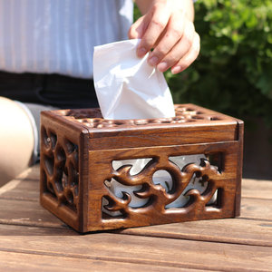 实木中式复古纸巾盒家用茶几收纳餐厅简约木制创意方形奢华抽纸盒