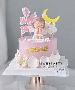 烘焙蛋糕装饰卡通可爱安妮天使摆件派对铝丝五角星立体兔耳毛球
