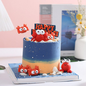 烘焙蛋糕装饰Q萌小螃蟹巨蟹座星座鲸鱼鲨鱼儿童宝宝生日甜品摆件