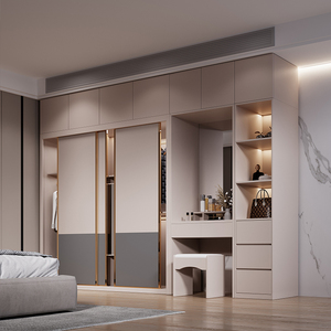 轻奢推拉门衣柜简约现代小户型带梳妆台边柜组合卧室家用整体衣橱
