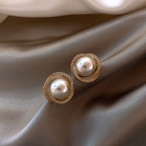 s925银针螺旋珍珠耳环韩国气质耳钉2023年新款高级感大气耳饰宝石