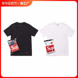 ‮supreme小logo短袖supT恤 黑白纯色圆领宽松潮流高品质夏季