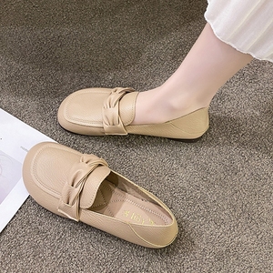 平底单鞋女2024年夏季新款韩版百搭一脚蹬两穿豆豆鞋浅口软底软皮