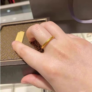 新款古法沙金素圈戒指女小众设计高级感轻奢简约时尚个性钛钢食指