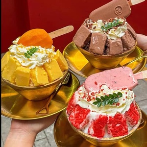 网红绵绵沙冰碗韩式不锈钢商用创意ins甜品碗金色雪糕雪花刨冰碗