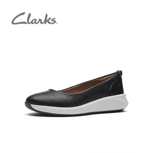 Clarks其乐女鞋子浅口坡跟单鞋真皮圆头一脚蹬懒人平底舒适妈妈鞋