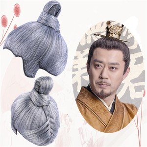 汉服机制款花白短发套cos假发 古风古装老者道士整顶假发发髻头套