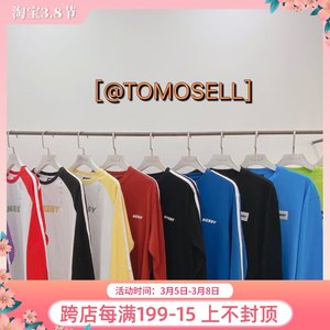 韩国代购潮牌nerdy春夏新款拼色条纹logo长袖休闲运动t恤男女款