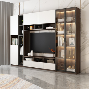 北欧电视柜背景墙一体客厅多功能组合柜简约轻奢储物柜影视柜定制