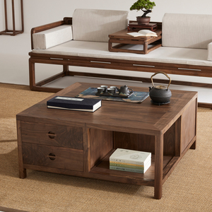 新中式实木茶几黑胡桃木客厅罗汉床沙发榻组合储物带抽屉家具组合