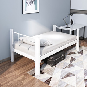 单人床铁床学生公寓床工地员工宿舍单层床上下铺铁架床白色0.9米