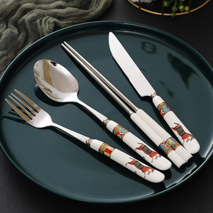 304不锈钢刀叉勺筷套装家用网红西餐牛排刀叉欧式高档餐具三件套