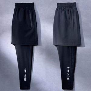 假两件二合一运动长裤男士跑步裤健身裤子紧身裤瑜伽裤训练服套装