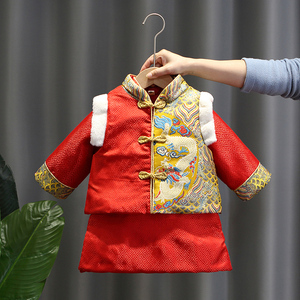 男童拜年服中国风喜庆唐装长袍宝宝周岁礼服儿童古风汉服过年衣服