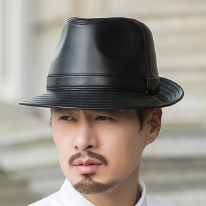 秋冬真皮礼帽男牛皮羊皮爵士帽中老年爸爸绅士帽休闲英伦老头帽子