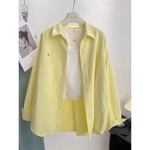 韩系黄色减龄翻领衬衫长袖女装2024夏季新款防晒宽松显瘦百搭上衣