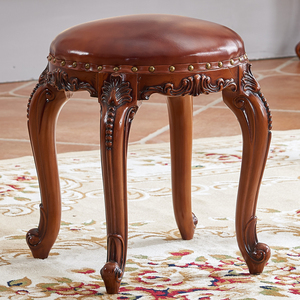 实木梳妆凳欧式圆凳子卧室家用美式椅子公主梳妆台方凳软包化妆凳