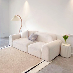 楷森家居韩式科技部小红书网红奶油豆腐块白色羊羔绒三人布艺沙发