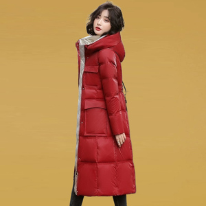 九江羽绒服女2022年新款时尚洋气冬季高端国际品牌免洗红色中长款