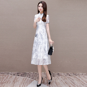 新中式改良旗袍连衣裙夏季复古国风年轻款少女高端气质青花瓷裙子