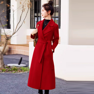 双面羊毛大衣女2024新款秋冬高级感高端品牌新娘红色毛呢外套春季