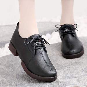 官网旗舰店邦赛小黑鞋工作鞋职业上班单鞋系鞋带皮鞋女软底舒适超