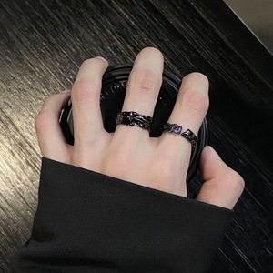 原创黑紫纹理锆石戒指男女暗黑风小众设计情侣对戒高级感开口指环