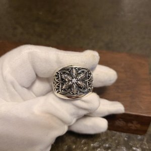 古克罗心潮牌戒指ch六芒星粗款男士朋克大指环权志龙同款925纯银