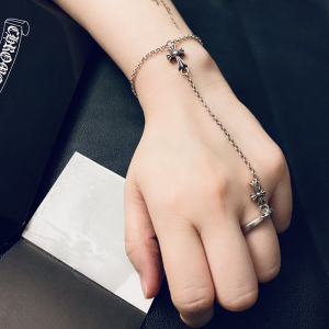 八克罗心潮牌ch十字架手链连体戒指一体手链同款女925纯银