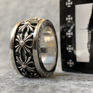 古克罗心潮牌戒指ch十字花可转动网红同款925纯银男女情侣指环