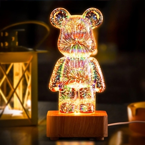七彩3D立体小夜灯摆件暴力熊桌面装饰玻璃氛围灯浪漫卡通发光礼物