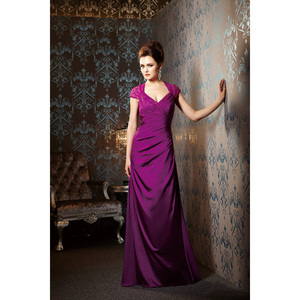 JADE官方新品紫色缎面蕾丝镂空修身齐地长款简单大方宴会礼服女裙